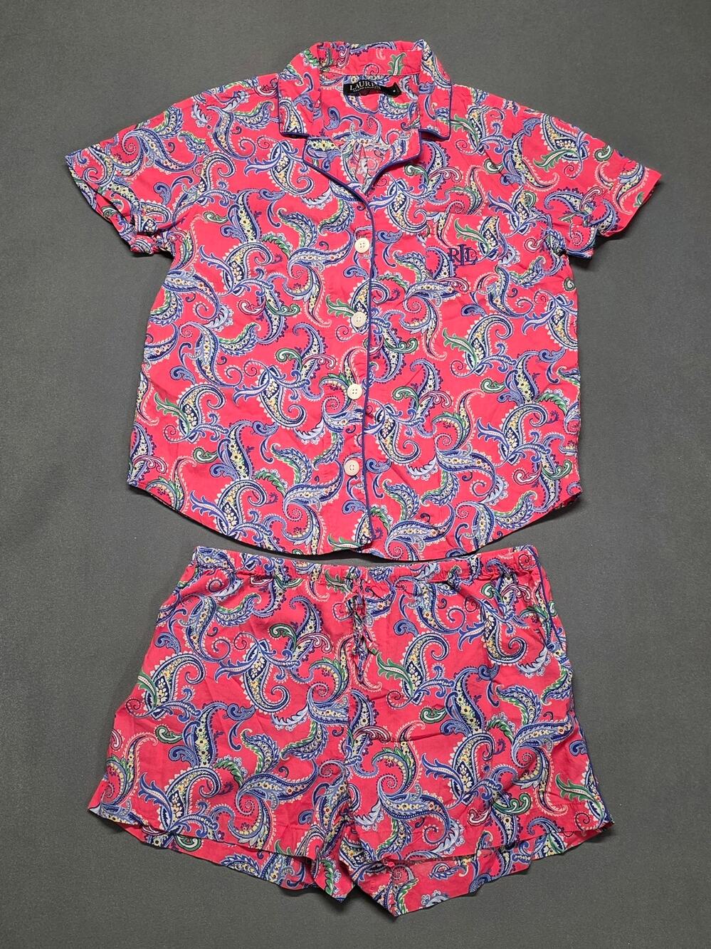 Women's Lauren Ralph Lauren Pajama Short Set Berry Paisley Size Medium